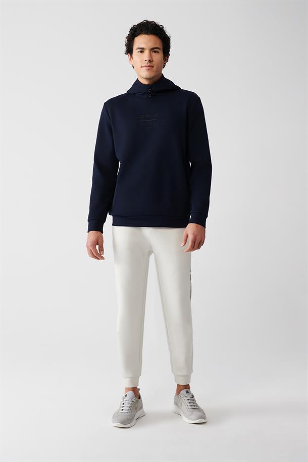 Lacivert İnterlok Kumaş Kapüşonlu Yaka Baskılı Sweatshirt