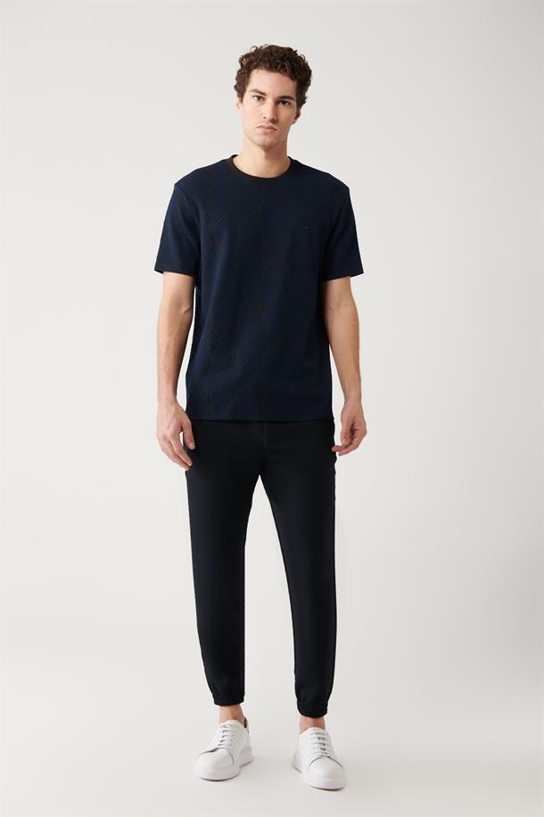 Lacivert Jakarlı T-shirt