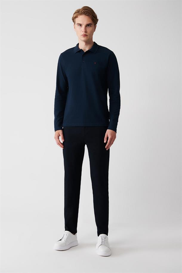 Lacivert Polo Yaka %100 Pamuk Basic Regular Fit Standart Kesim Sweatshirt