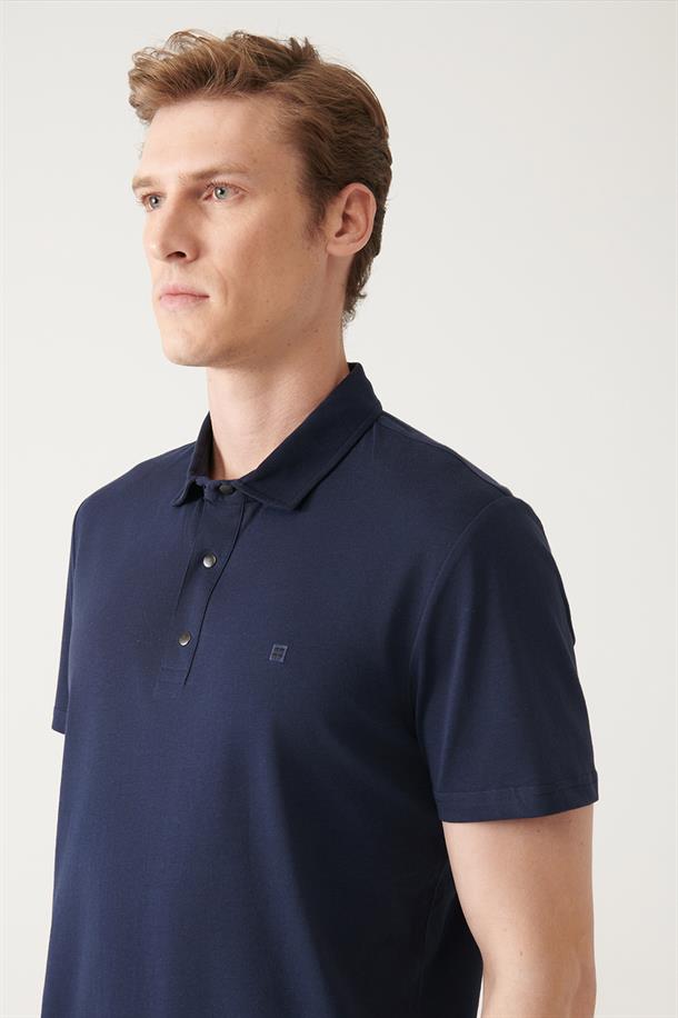Lacivert Polo Yaka Örme T-Shirt