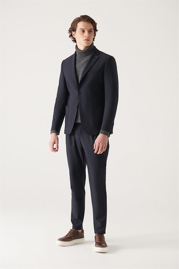 Lacivert Su İtici Kumaş Slim Fit Takım Elbise Ceketi