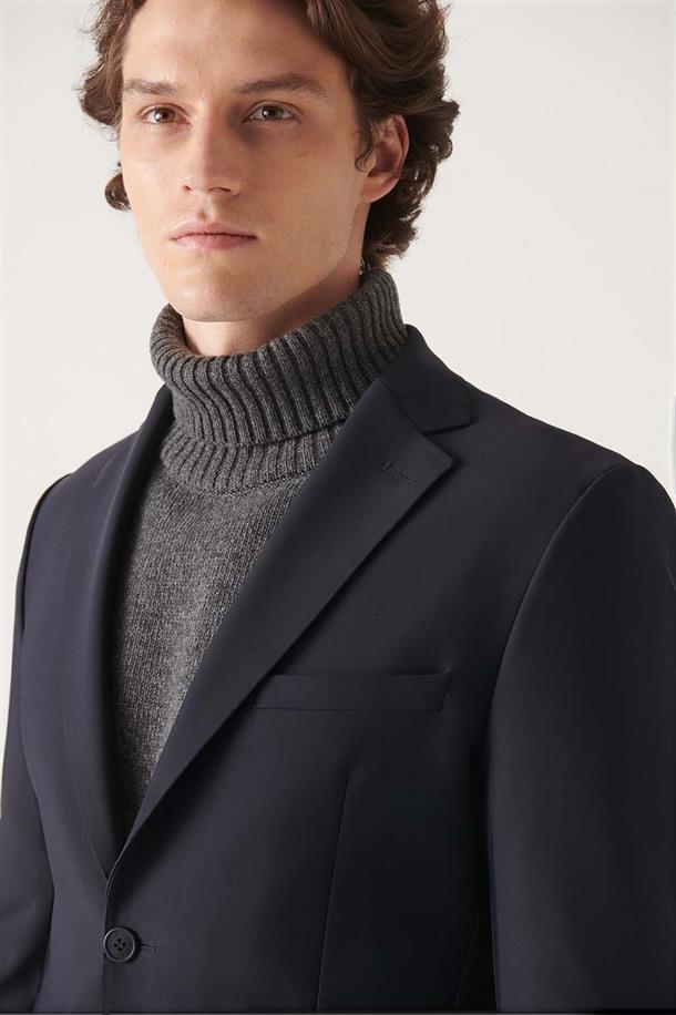 Lacivert Su İtici Kumaş Slim Fit Takım Elbise Ceketi