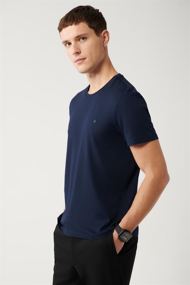 Lacivert Ultrasoft Bisiklet Yaka Düz Regular Fit Standart Kesim Modal T-Shirt
