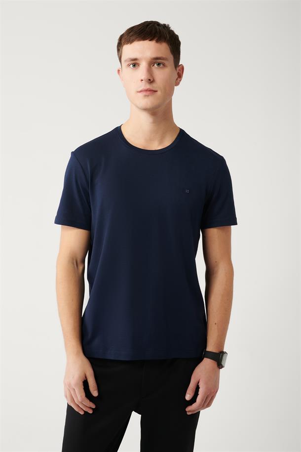 Lacivert Ultrasoft Bisiklet Yaka Düz Regular Fit Standart Kesim Modal T-Shirt