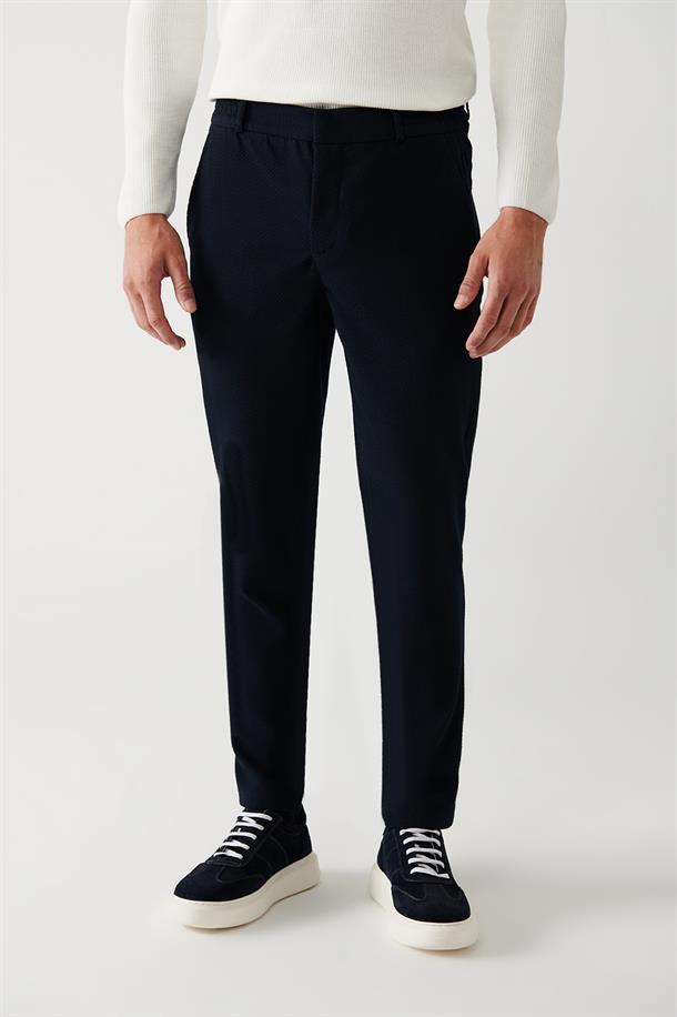 Lacivert Yanı Lastikli Dokulu Slim Fit Jogger Pantolon