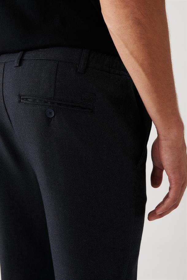 Lacivert Yanı Lastikli Dokulu Slim Fit Chino Pantolon