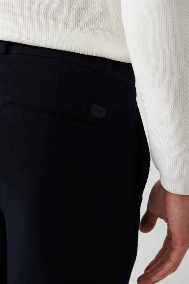 Lacivert Yanı Lastikli Dokulu Slim Fit Jogger Pantolon