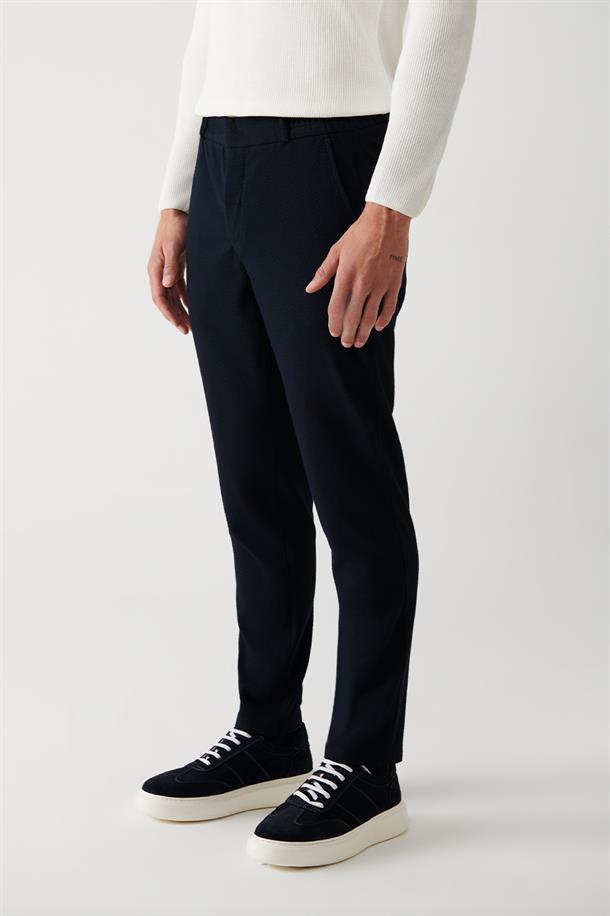 Lacivert Yanı Lastikli Dokulu Slim Fit Jogger Pantolon
