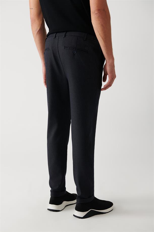 Lacivert Yanı Lastikli Dokulu Slim Fit Chino Pantolon