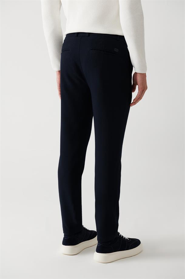 Lacivert Yanı Lastikli Dokulu Slim Fit Jogger Pantolon