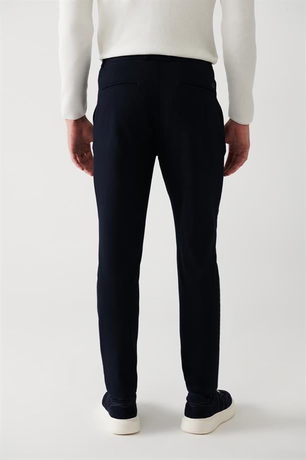 Lacivert Yanı Lastikli Dokulu Slim Fit Jogger Pantolon