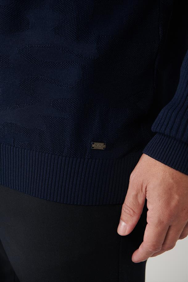 Lacivert Yüksek Bisiklet Yaka Kamuflaj Desenli Rayon Kazak