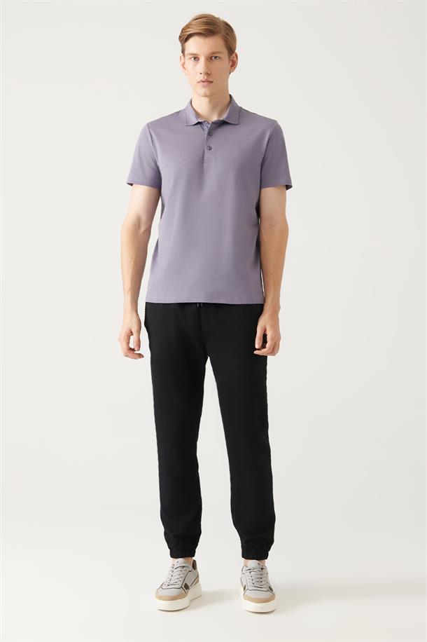 Lila Düğmeli  Polo Yaka T-Shirt
