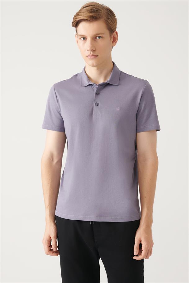 Lila Düğmeli  Polo Yaka T-Shirt