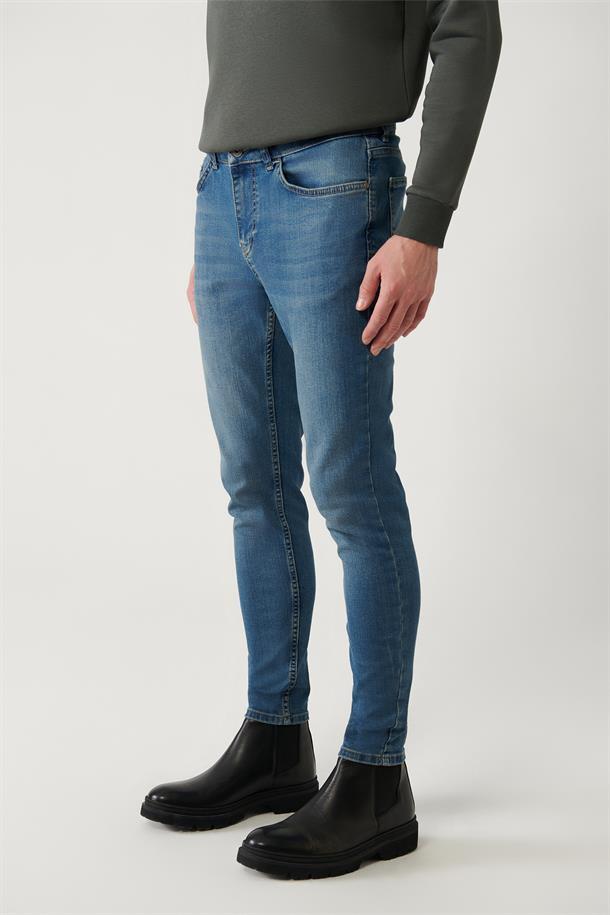 Mavi Eskitme Yıkama Esnek Jean Pantolon