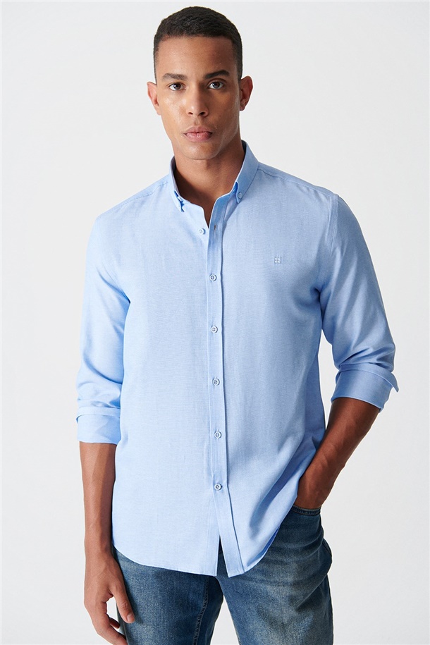 Mavi Oxford Düğmeli Yaka Regular Fit Gömlek