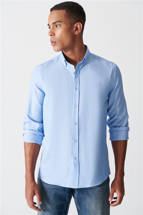 Mavi Oxford Düğmeli Yaka Regular Fit Gömlek