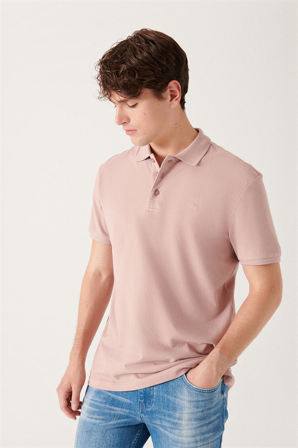 Pudra Polo Yaka Düz T-Shirt
