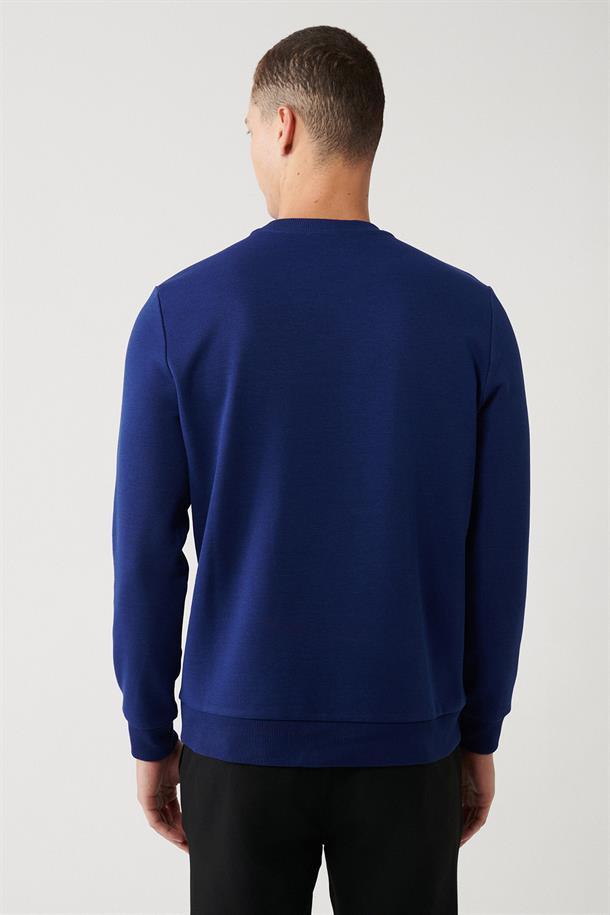 Saks İnterlok Kumaş Bisiklet Yaka Gofre Baskılı Sweatshirt