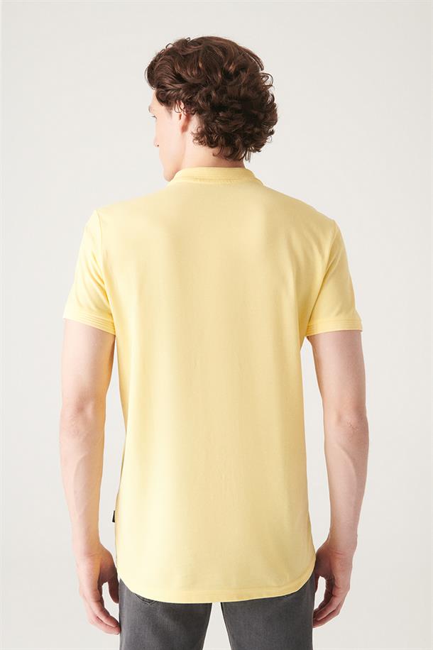Sarı %100 Pamuk Regular Fit 3 Düğmeli Polo Yaka T-Shirt