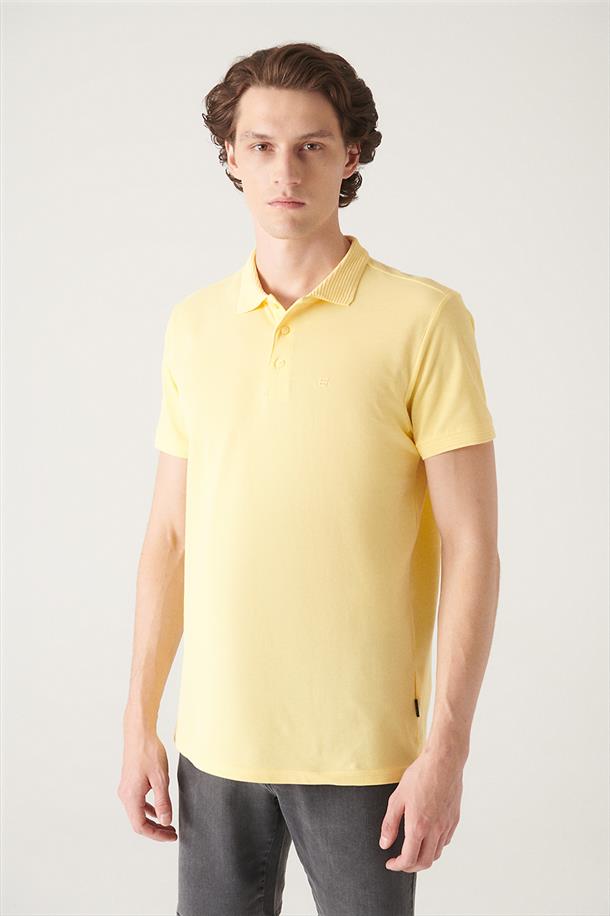 Sarı %100 Pamuk Regular Fit 3 Düğmeli Polo Yaka T-Shirt