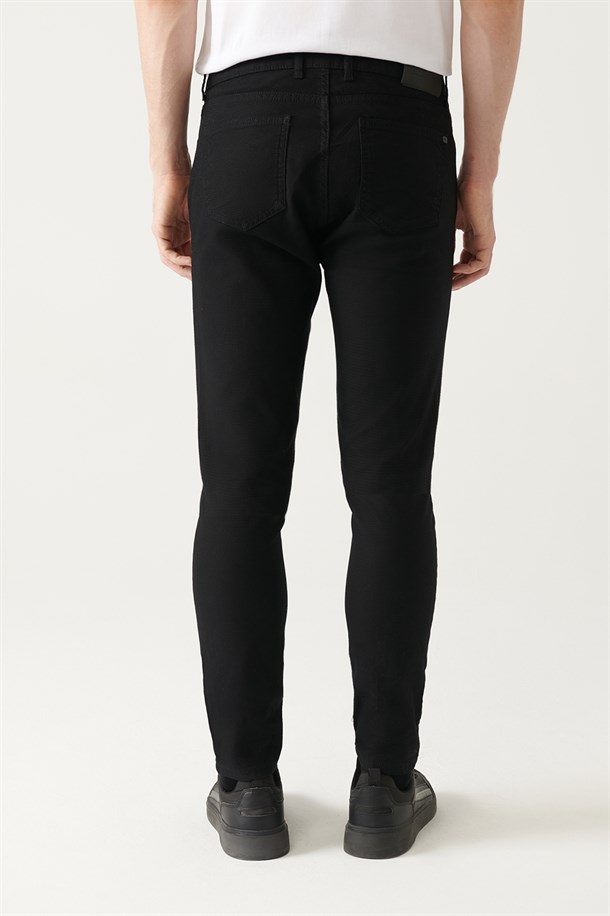 Siyah 5 Cepli Pamuklu Likralı Slim Fit Pantolon