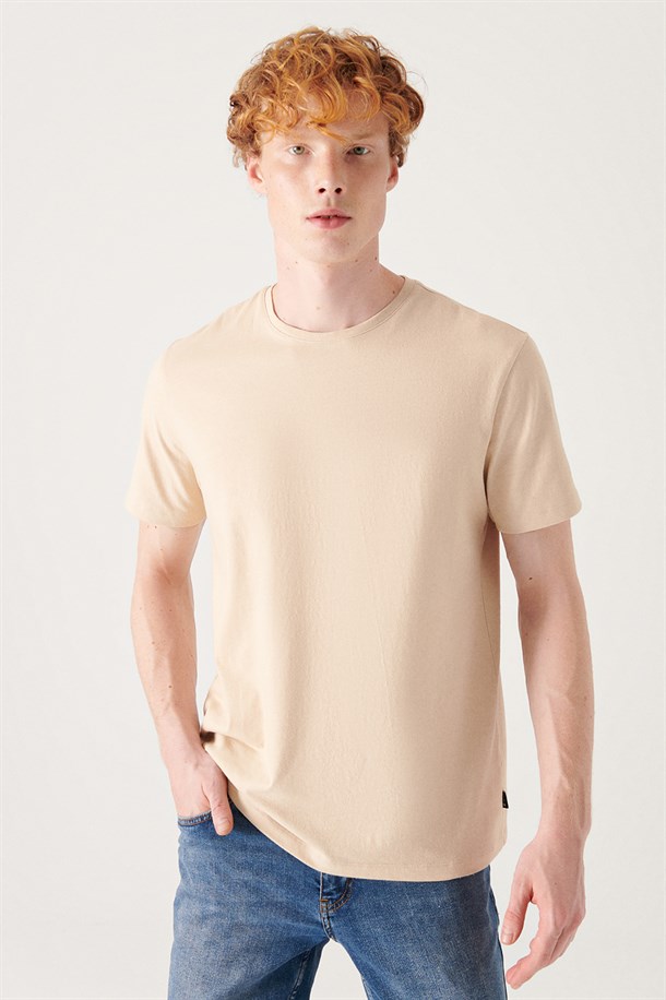 Siyah-Bej-Sarı-Açık Pembe-Yeşil 5'li Bisiklet Yaka Düz T-Shirt