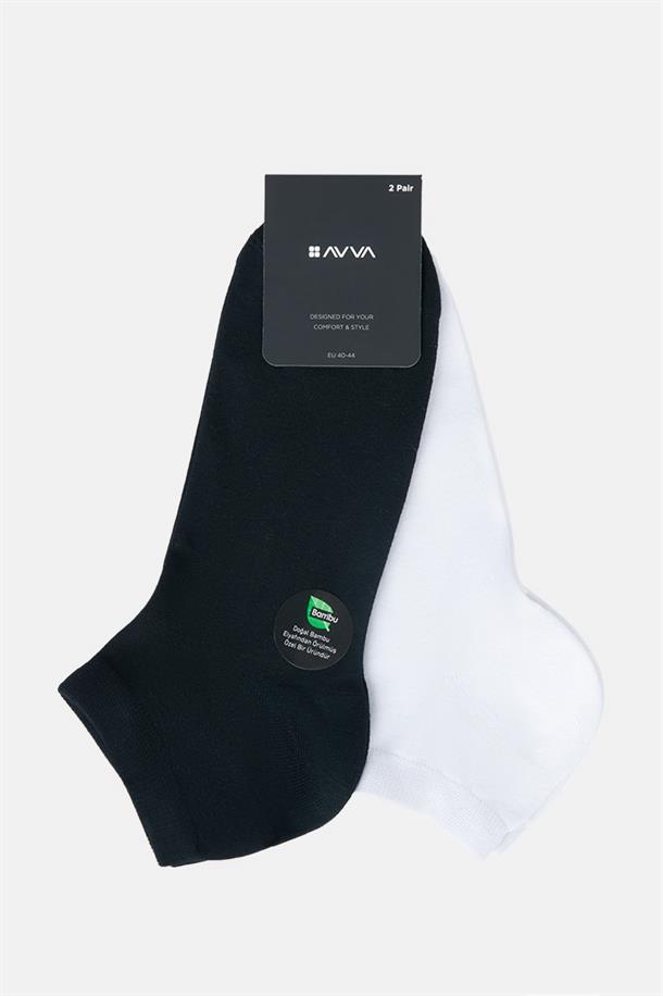 Siyah-Beyaz 2'li Düz Sneaker Çorap