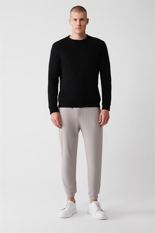 Siyah Bisiklet Yaka İçi Polarlı 3 İplik Pamuklu Regular Fit Standart Kesim Unisex Sweatshirt