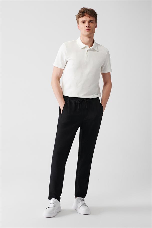 Siyah Dokuma Likralı Relaxed Fit Jogger Pantolon