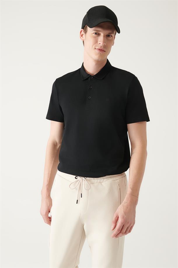 Siyah Düğmeli  Polo Yaka T-Shirt