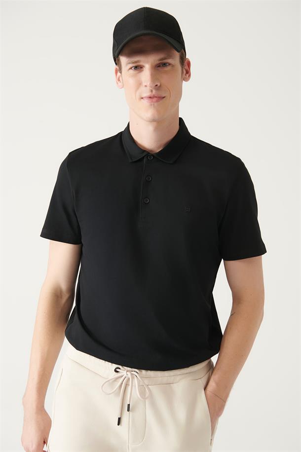 Siyah Düğmeli  Polo Yaka T-Shirt