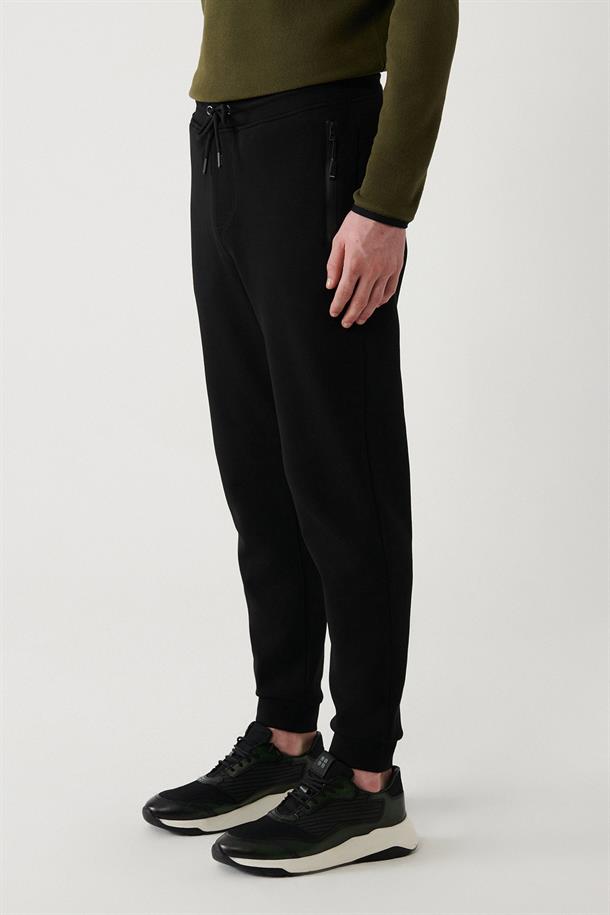 Siyah Esnek Yumuşak Doku İnterlok Kumaş Lastikli Paça Unisex Regular Fit Standart Kesim Jogger Eşofman Altı