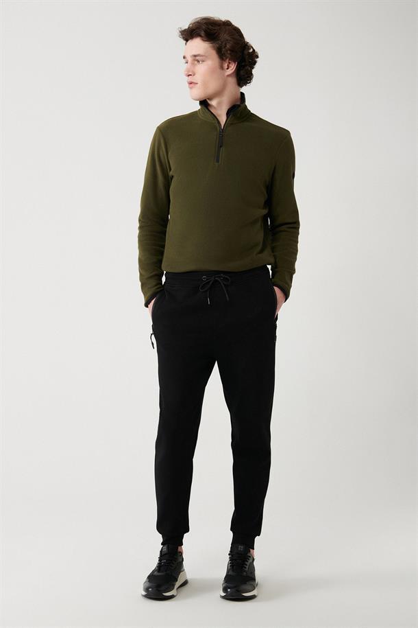 Siyah Esnek Yumuşak Doku İnterlok Kumaş Lastikli Paça Unisex Regular Fit Standart Kesim Jogger Eşofman Altı
