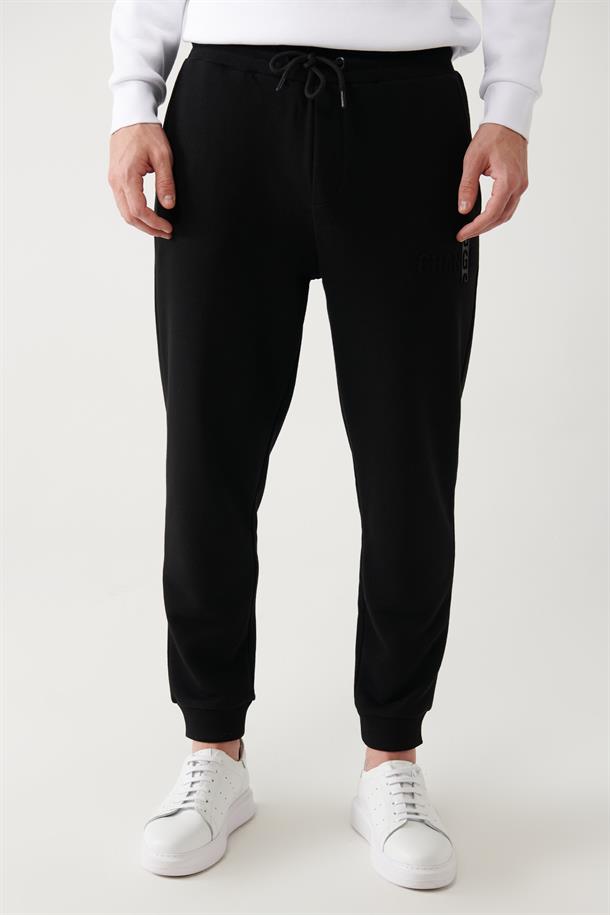 Siyah Gofre Baskılı Jogger