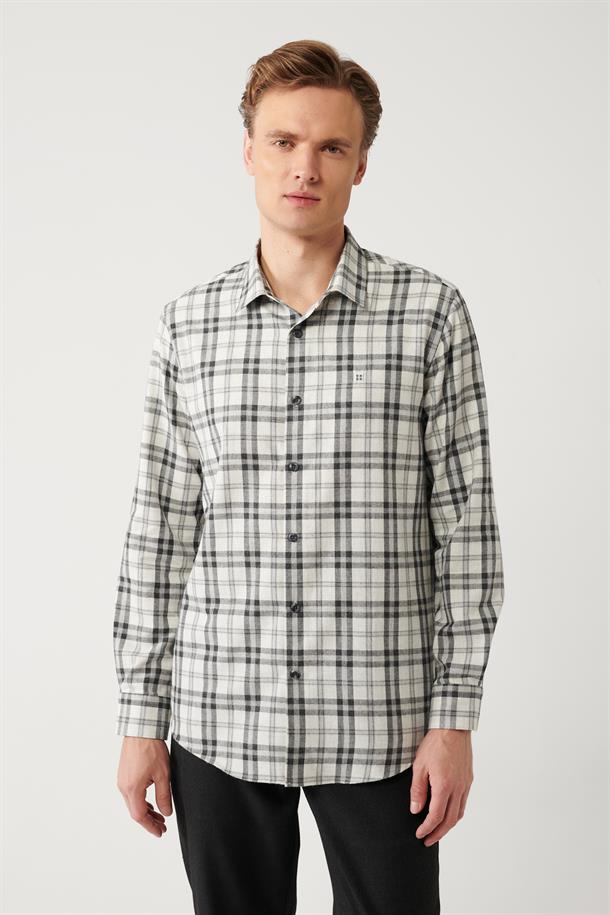 Siyah Klasik Yaka Ekose Desenli Flanel Comfort Fit Gömlek