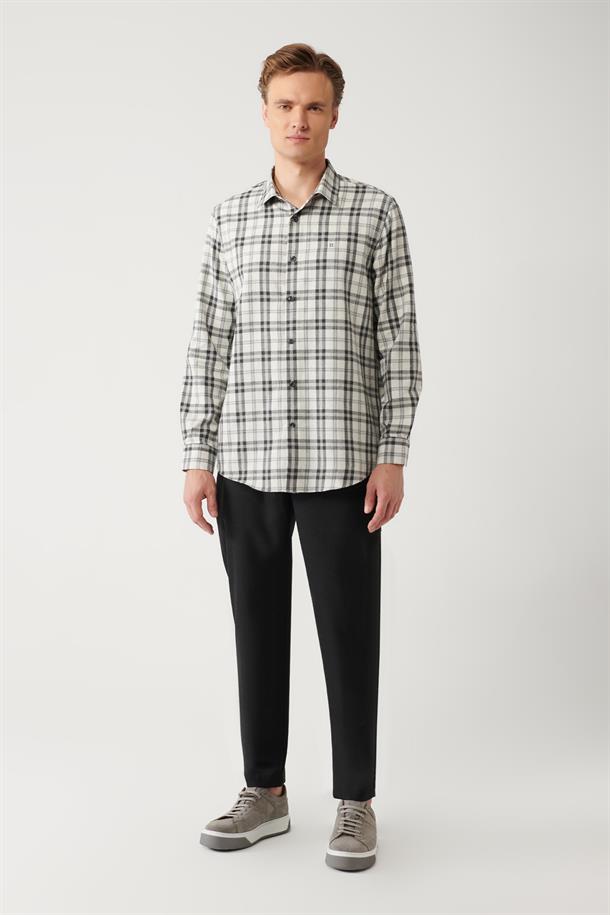 Siyah Klasik Yaka Ekose Desenli Flanel Comfort Fit Gömlek