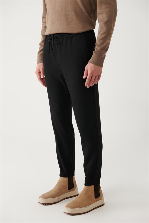Siyah Paçası Lastikli Jogger Slim Fit Pantolon