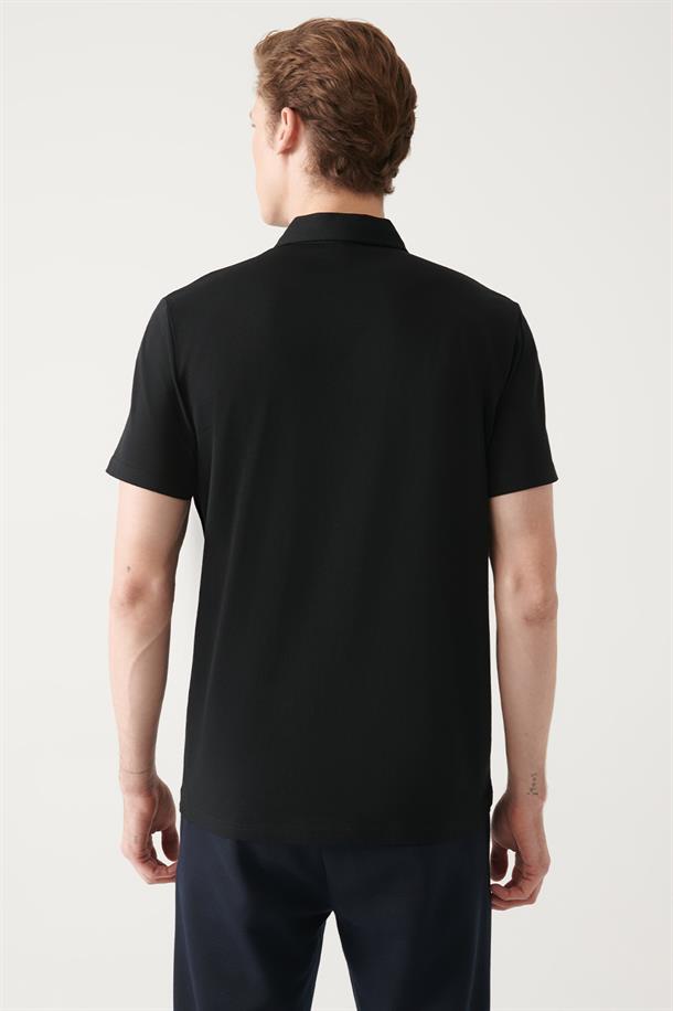 Siyah Polo Yaka Örme T-Shirt