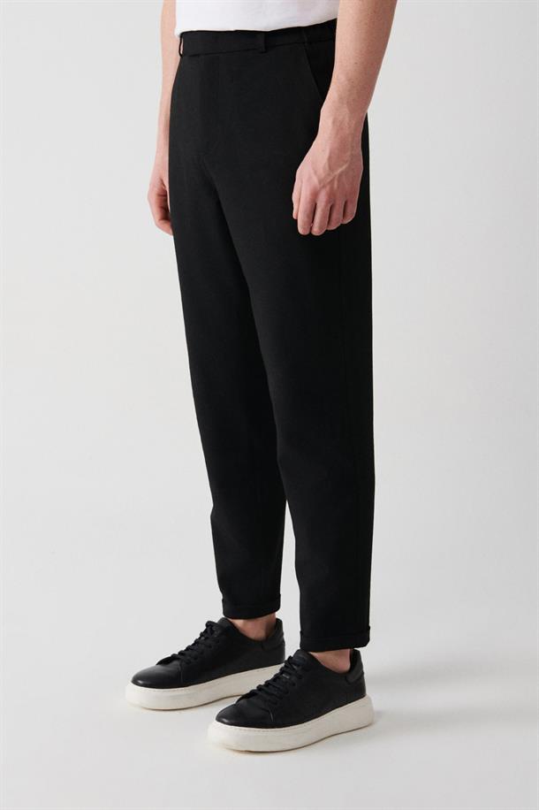 Siyah Slim Fit Chino Dokulu Pantolon