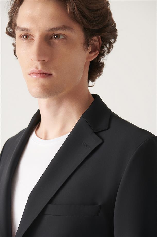 Siyah Su İtici Kumaş Slim Fit Takım Elbise Ceketi