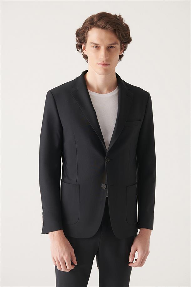Siyah Su İtici Kumaş Slim Fit Takım Elbise Ceketi