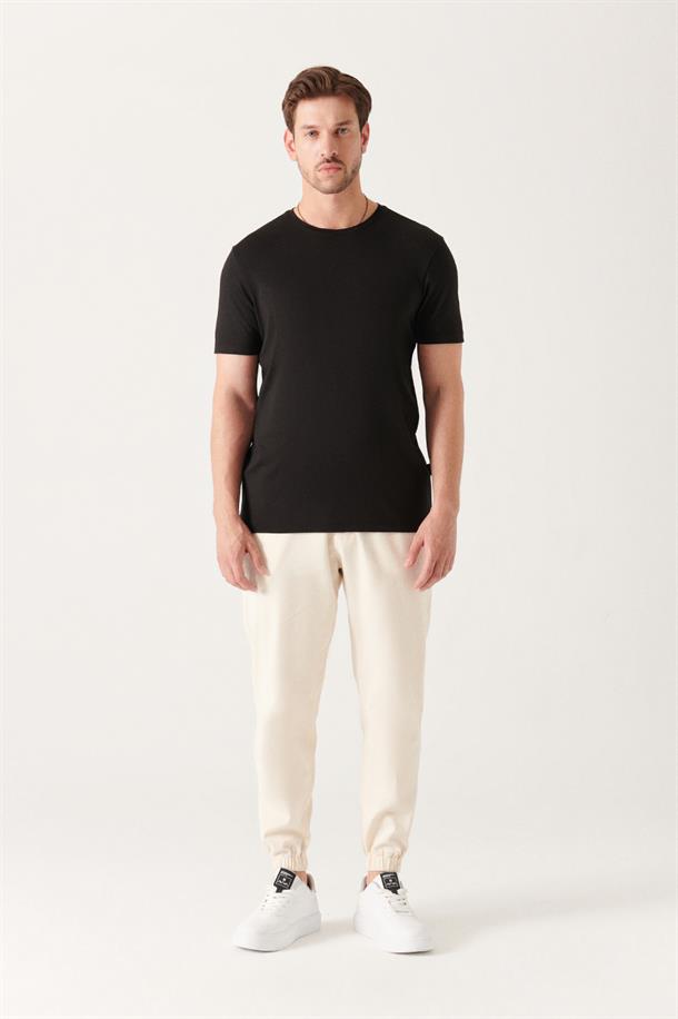 Siyah Ultrasoft Bisiklet Yaka Düz Regular Fit Modal T-Shirt
