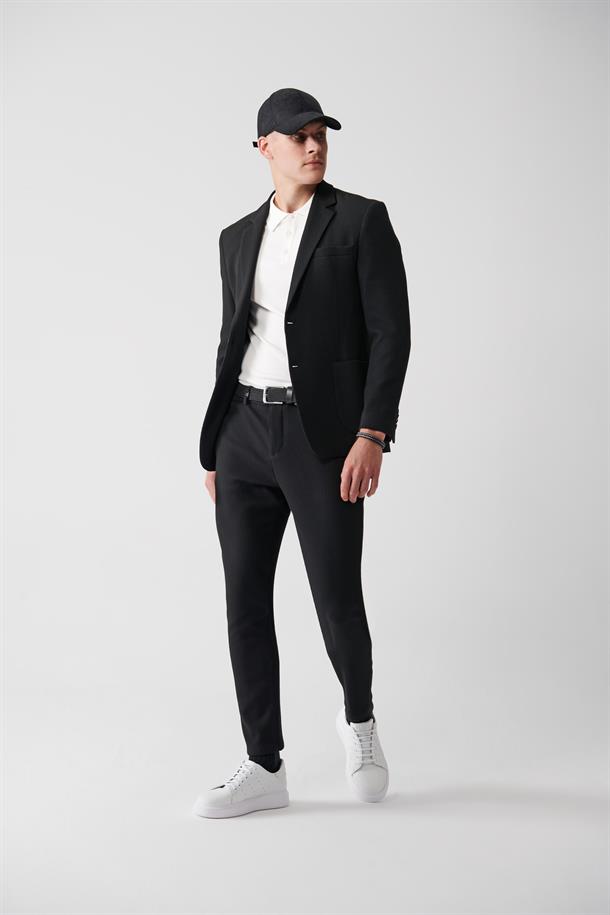 Siyah Yap Cep Beli Lastikli Pantolon
