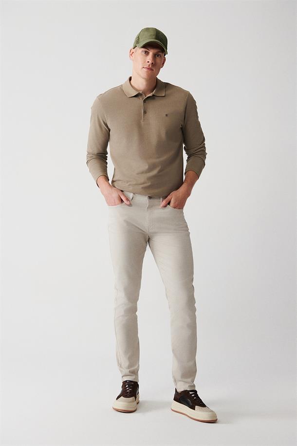 Taş Armürlü Likralı 5 Cepli Slim Fit Kanvas Pantolon