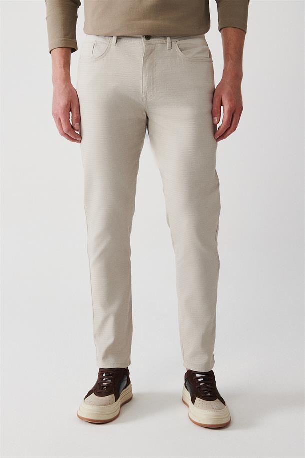 Taş Armürlü Likralı 5 Cepli Slim Fit Kanvas Pantolon