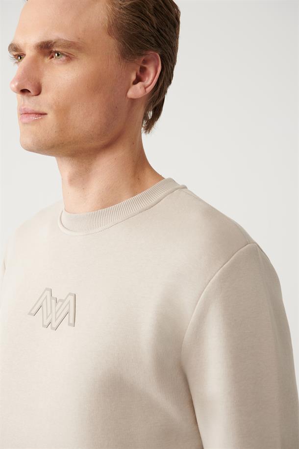Taş Şardonlu Kumaş Bisiklet Yaka Enjeksiyon Baskılı Sweatshirt