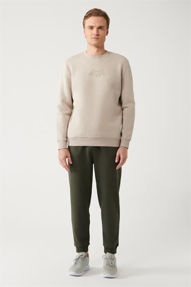 Taş Şardonlu Kumaş Bisiklet Yaka Enjeksiyon Baskılı Sweatshirt
