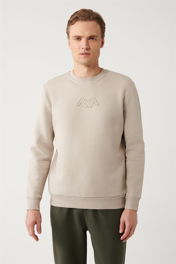 Taş Şardonlu Kumaş Bisiklet Yaka Enjeksiyon Baskılı Sweatshirt