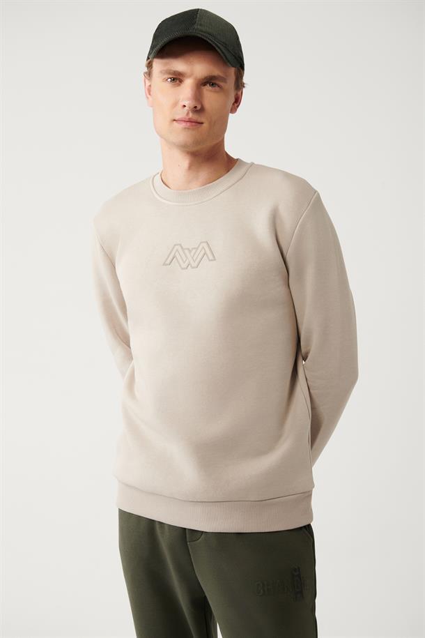 Taş Şardonlu Kumaş Bisiklet Yaka Enjeksiyon Baskılı Sweatshirt